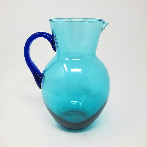 VTG Vidrios de Levante Hand Blown Blue Glass Pitcher, made in Spain - Picture 1 of 3